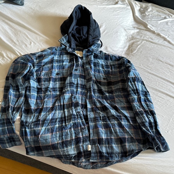 American Eagle Outfitters Other - American Eagle Outfitters Blue Plaid Hooded Shirt Jacket